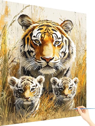 Malen Nach Zahlen Erwachsene Tiger Paint by Numbers Tier, Malen Nach Zahlen ab 7 Jahre Mädchen, Handgemalt Ölgemälde Leinwand mit Pinseln und Acrylfarben Geschenke für Frauen Ohne Rahmen 70x90cm Y-83 von Yarqzhng