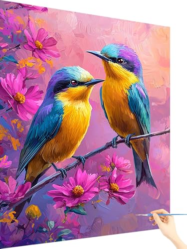 Malen Nach Zahlen Erwachsene Vogel Malen Nach Zahlen Kinder Blume, Paint by Numbers Bastelset Erwachsene, Cheerful Painting Kreativ Set Geschenke für Frauen Deko Wohnzimmer Ohne Rahmen 70x90cm Y-49 von Yarqzhng