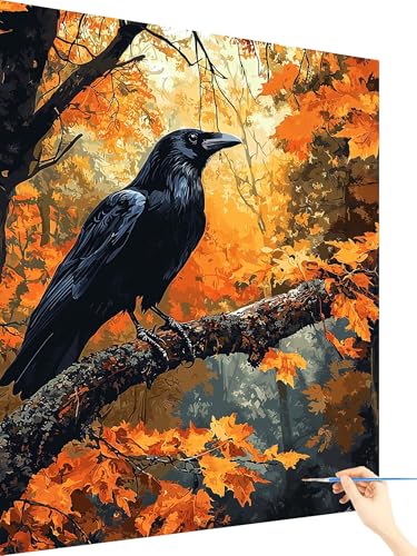Malen Nach Zahlen Erwachsene Vogel Paint by Numbers Herbst, Malen Nach Zahlen ab 7 Jahre Mädchen, Handgemalt Ölgemälde Leinwand mit Pinseln Acrylfarben Geschenke für Frauen Ohne Rahmen 70x90cm F-22 von Yarqzhng