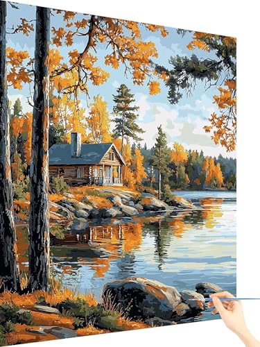 Malen Nach Zahlen Erwachsene Wald Paint by Numbers Herbst, Malen Nach Zahlen ab 7 Jahre Mädchen, Handgemalt Ölgemälde Leinwand mit Pinseln und Acrylfarben Geschenke für Frauen Ohne Rahmen 60x80cm W-90 von Yarqzhng