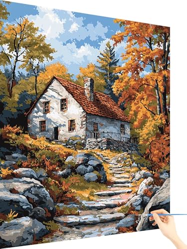 Malen Nach Zahlen Erwachsene Wald Paint by Numbers Kabine, Malen Nach Zahlen ab 7 Jahre Mädchen, Handgemalt Ölgemälde Leinwand mit Pinseln und Acrylfarben Geschenke für Frauen Ohne Rahmen 70x90cm H-19 von Yarqzhng