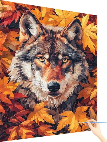 Malen Nach Zahlen Erwachsene Wolf Paint by Numbers Anlage, Malen Nach Zahlen ab 7 Jahre Mädchen, Handgemalt Ölgemälde Leinwand mit Pinseln und Acrylfarben Geschenke für Frauen Ohne Rahmen 70x90cm P-38 von Yarqzhng