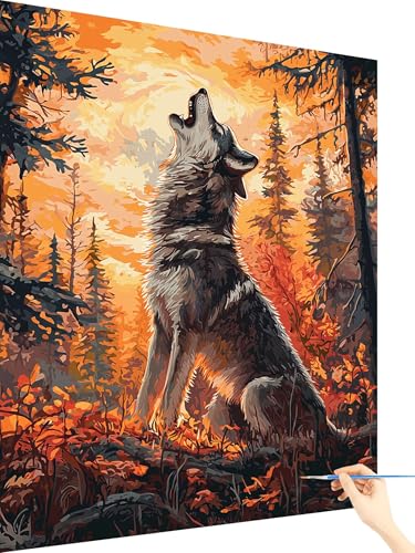 Malen Nach Zahlen Erwachsene Wolf Paint by Numbers Sonnenaufgang, Malen Nach Zahlen ab 7 Jahre Mädchen, Handgemalt Ölgemälde Leinwand mit Pinseln und Acrylfarben Geschenke für Frauen Deko 40x50cm N-72 Malen Nach Zahlen Erwachsene Wolf Paint by Numbers Sonnenaufgang, Malen Nach Zahlen ab 7 Jahre Mädchen, Handgemalt Ölgemälde Leinwand mit Pinseln und Acrylfarben Geschenke für Frauen Deko 40x50cm N-72 von Yarqzhng