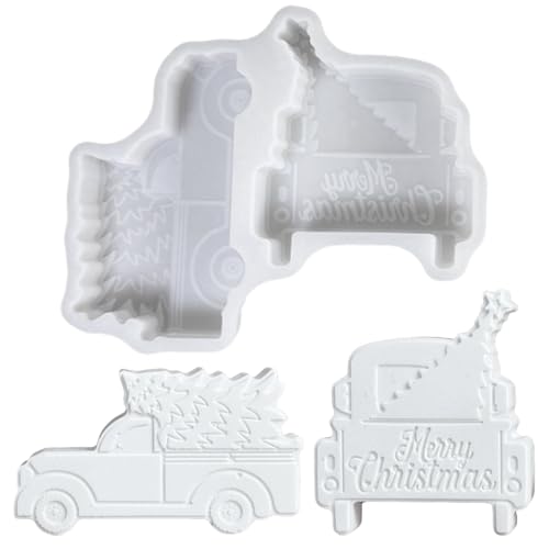 2 Stück Silikonformen Gießformen Weihnachten, Silikonform Weihnachten Silikonform Auto Weihnachtsbaum Gießformen Silikon Weihnachten Gipsformen zum Gießen Gießform Auto Tannenbaum für Kerzen Gips von Yarteim