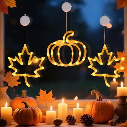 3 Stück Herbst Deko Lichterkette, Herbst Fensterlichter mit Saugnapf, Kürbis Ahornblatt Fensterdeko Lichter, Batteriebetriebene Hängende Fensterlichter für Halloween Herbstdeko Fenster Beleuchtung 3 Stück Herbst Deko Lichterkette, Herbst Fensterlichter mit Saugnapf, Kürbis Ahornblatt Fensterdeko Lichter, Batteriebetriebene Hängende Fensterlichter für Halloween Herbstdeko Fenster Beleuchtung von Yarteim