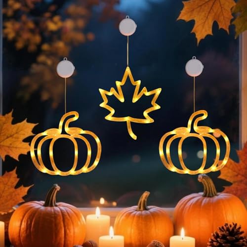 3 Stück Herbst Deko Lichterkette, Herbst Fensterlichter mit Saugnapf, Kürbis Ahornblatt Fensterdeko Lichter, Batteriebetriebene Hängende Fensterlichter für Halloween Herbstdeko Fenster Beleuchtung 3 Stück Herbst Deko Lichterkette, Herbst Fensterlichter mit Saugnapf, Kürbis Ahornblatt Fensterdeko Lichter, Batteriebetriebene Hängende Fensterlichter für Halloween Herbstdeko Fenster Beleuchtung von Yarteim