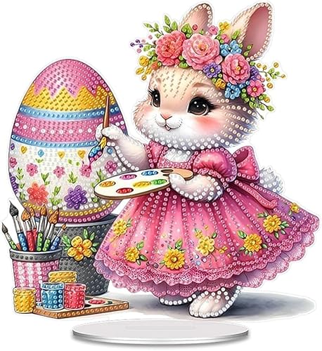 DIY Diamond Painting Ostern Deko,Diamond Painting Aufsteller Diamant Painting Ostern Tischdeko,5D Osterhase Kaninchen Diamant Malerei Stehend Kunst Set für Ostern Frühling Tisch Heimdekoration (J) von Yarteim