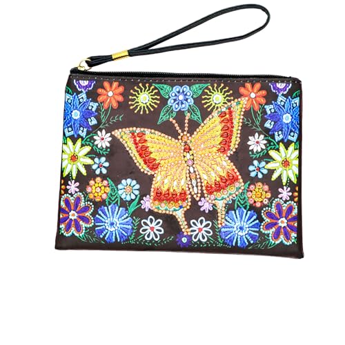 Diamond Painting Kinder Kosmetiktasche,Diamond Bastelset Diamond Painting Tasche,Farbig Handtasche Diamant Painting Schmetterling Blumen,Diamond Bastelset Aufbewahrungstasche für Kinder Erwachsene von Yarteim