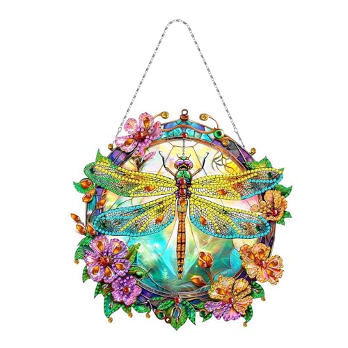 Diamond Painting Ostern Türkranz,Diamond Painting Libelle Anhänger,DIY Diamond Painting Frühling Türkranz,5D Diamond Painting Fensterbilder mit Kette,Einseitige Diamant Malerei für Wand Eingang Deko von Yarteim