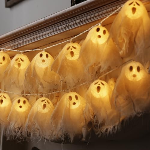 Halloween Lichterkette, 1,5M 10LED Geister Lichterkette Batterie Außen, IP44 Wasserdicht Geist Deko Girlande String Lichter, Halloween Deko Outdoor Innen Fairy Lights für Partyzubehör (Warmes Licht) Halloween Lichterkette, 1,5M 10LED Geister Lichterkette Batterie Außen, IP44 Wasserdicht Geist Deko Girlande String Lichter, Halloween Deko Outdoor Innen Fairy Lights für Partyzubehör (Warmes Licht) von Yarteim