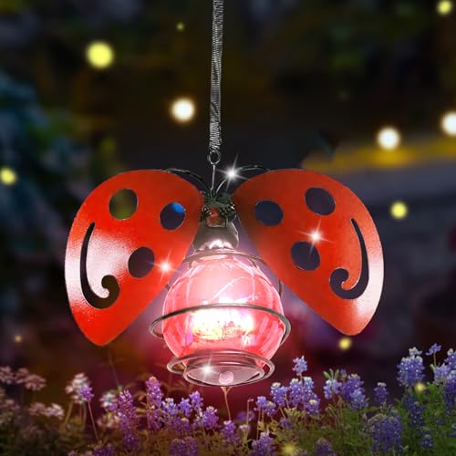 Marienkäfer Deko Solarleuchte Außen Gartendeko Lichterketten,Hängende Lampen Solar Lichter,Solardeko Marienkäfer Aussen Garten Deko Solarlampen für Außen Gartenleuchten,Terrasse,Balkon von Yarteim