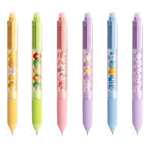 Radierbarer Kugelschreiber,6 Stück 0,5mm Schwarzer Radierbare Stifte,Tintenroller Radierbar,Niedliche Cartoon Einziehbare Tintenstifte,Schreibkomfort Erasable Pen,Radierstifte für Studenten Geschenk von Yarteim