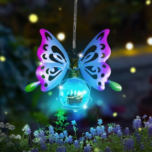 Schmetterling Deko Solarleuchte Außen Gartendeko Lichterketten,Hängende Lampen Solar Schmetterlinge Lichter,Solardeko Schmetterling Draußen Garten Deko Solarlampen für Außen Gartenleuchten,Terrasse von Yarteim