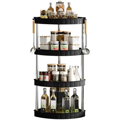 Yarteim 4-stufiges Eckregal für Gewürze, Küche und Badezimmer, Schwarz, 75 cm (H) x 35 cm (B), Kunststoff, Pulverbeschichtet, inkl. Haken, drehbar, verstellbar, für Gewürze, Dosen, Bücher, Dekoration Yarteim 4-stufiges Eckregal für Gewürze, Küche und Badezimmer, Schwarz, 75 cm (H) x 35 cm (B), Kunststoff, Pulverbeschichtet, inkl. Haken, drehbar, verstellbar, für Gewürze, Dosen, Bücher, Dekoration von Yarteim