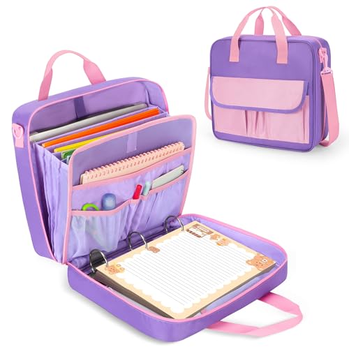 YARWO Ringordner Tasche für Jungen Mädchen 3 Ring Ordner für 500 Blätter mit ausziehbaren Fächern verstellbarer Trageriemen Akkordeon Organizer passend für 13" Laptop, Lern Tablet Schreibwaren, Lila YARWO Ringordner Tasche für Jungen Mädchen 3 Ring Ordner für 500 Blätter mit ausziehbaren Fächern verstellbarer Trageriemen Akkordeon Organizer passend für 13" Laptop, Lern Tablet Schreibwaren, Lila von Yarwo