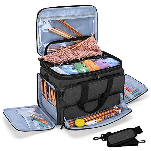 Yarwo Stricktasche zur Aufbewahrung von Wolle, Häkel Aufbewahrungstasche für Garn, Handarbeitstasche für Stricken Wolle und Häkel Zubehör, Schwarz Yarwo Stricktasche zur Aufbewahrung von Wolle, Häkel Aufbewahrungstasche für Garn, Handarbeitstasche für Stricken Wolle und Häkel Zubehör, Schwarz von Yarwo