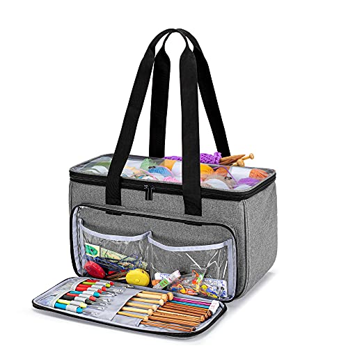 Yarwo Tasche für Garnaufbewahrung, Stricktasche zur Aufbewahrung von Wolle, Handarbeitstasche mit Großer Kapazität für Häkelnadeln, Strickgarn und Stricken Zubehör, Grau mit Diamant Muster Yarwo Tasche für Garnaufbewahrung, Stricktasche zur Aufbewahrung von Wolle, Handarbeitstasche mit Großer Kapazität für Häkelnadeln, Strickgarn und Stricken Zubehör, Grau mit Diamant Muster von Yarwo