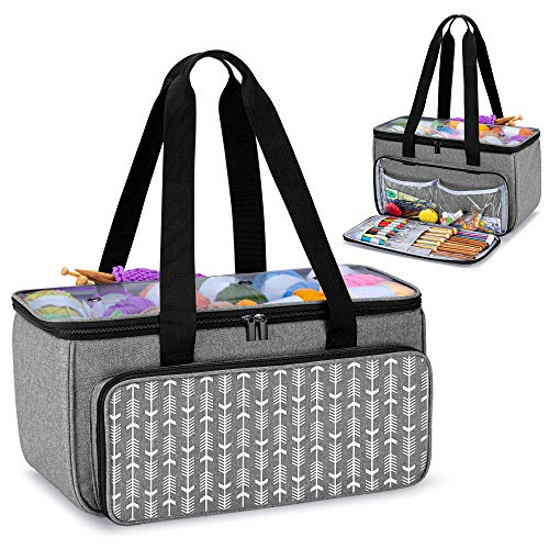 Yarwo Tasche für Garnaufbewahrung, Stricktasche zur Aufbewahrung von Wolle, Handarbeitstasche mit Großer Kapazität für Häkelnadeln, Strickgarn und Stricken Zubehör, Grau mit Pfeilmuster Yarwo Tasche für Garnaufbewahrung, Stricktasche zur Aufbewahrung von Wolle, Handarbeitstasche mit Großer Kapazität für Häkelnadeln, Strickgarn und Stricken Zubehör, Grau mit Pfeilmuster von Yarwo
