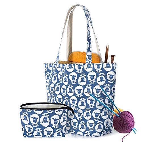 Yarwo Tragetasche für Wolle, Stricktasche für Unterwegs, Handtasche für Häkelgarn und Stricken Zubehör, Handarbeitstasche für Strick Anfänger, Schaf Yarwo Tragetasche für Wolle, Stricktasche für Unterwegs, Handtasche für Häkelgarn und Stricken Zubehör, Handarbeitstasche für Strick Anfänger, Schaf von Yarwo
