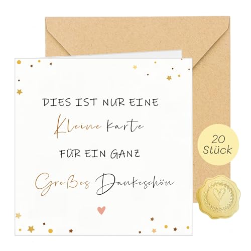 20 Stück Dankeschön Karte Danke Karte (Klappkarte) mit 20 Umschlag und 25 Gold Aufkleber Dankeskarten für Kollegen Lehrern Familie Freunde (14cm x 14cm) von YasJess