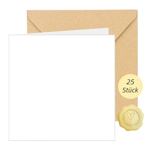 25er Set 16x16 cm Klappkarten Blanko mit Umschläge Kraft Briefumschläge Quadratisch, Postkarten Blanko Karten zum Selbstgestalten für Hochzeit Weihnachten Geburtstag Taufe 25er Set 16x16 cm Klappkarten Blanko mit Umschläge Kraft Briefumschläge Quadratisch, Postkarten Blanko Karten zum Selbstgestalten für Hochzeit Weihnachten Geburtstag Taufe von YasJess