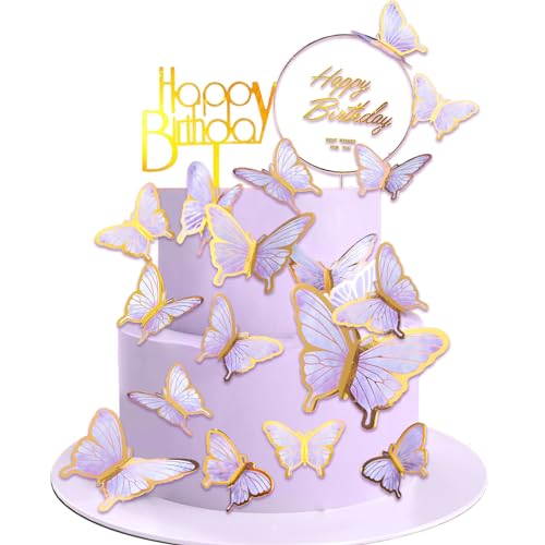 Yatinkim Lila Schmetterling Kuchen Topper Schmetterlinge Cupcake Toppers Geburtstag Dekorationen 22 Stück für Wandaufkleber Hochzeit Party Dekoration Baby Dusche von Yatinkim