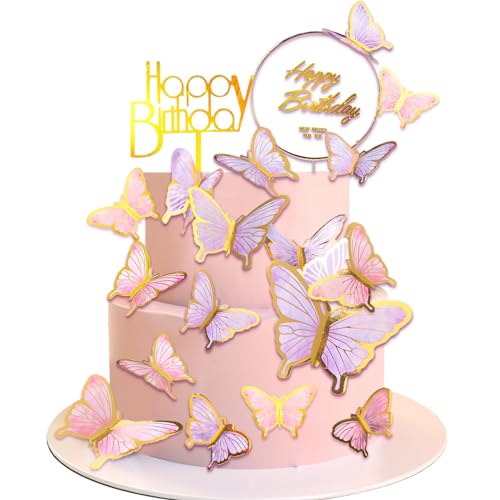 Yatinkim Schmetterling Dekorationen für Kuchen 22 Stück Schmetterlinge Kuchen Topper Alles Gute zum Geburtstag 3D Cupcake Toppers Rosa Lila Wanddekoration Party Baby Dusche Yatinkim Schmetterling Dekorationen für Kuchen 22 Stück Schmetterlinge Kuchen Topper Alles Gute zum Geburtstag 3D Cupcake Toppers Rosa Lila Wanddekoration Party Baby Dusche von Yatinkim