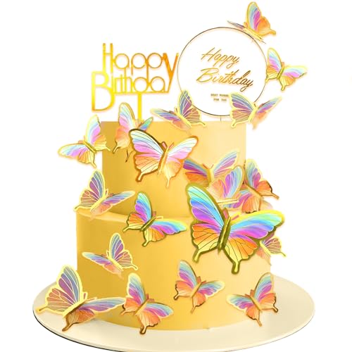 Yatinkim Schmetterling Kuchen Dekorationen Set Alles Gute zum Geburtstag Cupcake Topper Schmetterlinge für Frauen Mädchen Hochzeit Dekorieren Thema Party Bunte 22 Stück von Yatinkim