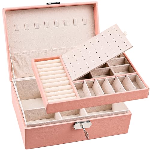 Yatinkim Schmuckkästchen Rosa für Damen Schmuckaufbewahrung 2 Ebenen Mädchen Schmuckkasten Doppelschicht Große Schmuckschatulle mit Schloss Schmuckbox PU Leder Schmuck für Ohrringe Halsketten Ringe Yatinkim Schmuckkästchen Rosa für Damen Schmuckaufbewahrung 2 Ebenen Mädchen Schmuckkasten Doppelschicht Große Schmuckschatulle mit Schloss Schmuckbox PU Leder Schmuck für Ohrringe Halsketten Ringe von Yatinkim
