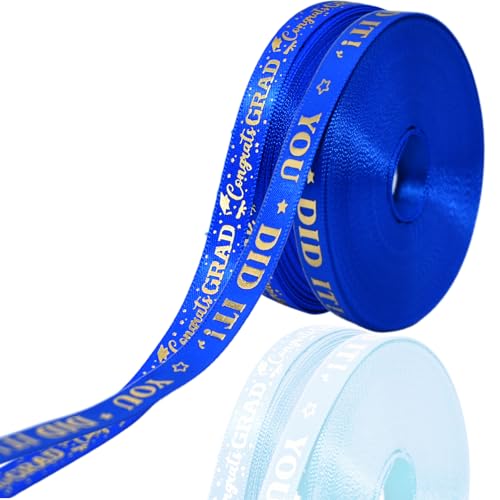 2 Rollen Abschlussband Klasse 2025, 2,5 cm oder 0,95 cm Breite für Abschlussfeier, Klassenzimmer, Partyzubehör, Bastelzubehör (Blau, 0,95 cm) von Yaure Joy