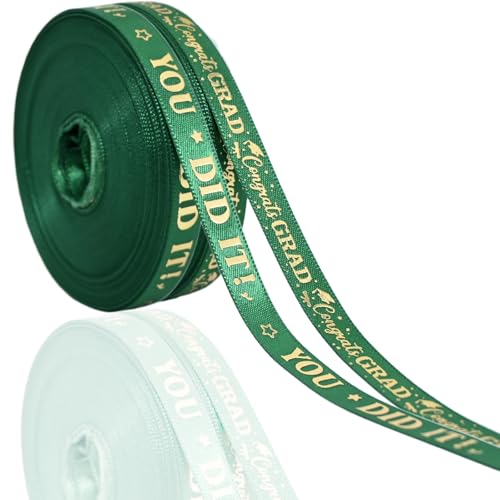 2 Rollen Abschlussband Klasse 2025, 2,5 cm oder 0,95 cm Breite für Abschlussfeier, Klassenzimmer, Partyzubehör, DIY Handwerk (grün, 0,95 cm) von Yaure Joy