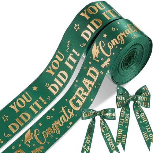 2 Rollen Abschlussband Klasse 2025, 2,5 cm oder 0,95 cm Breite für Abschlussfeier, Klassenzimmer, Partyzubehör, DIY Handwerk (grün, 2,5 cm) von Yaure Joy