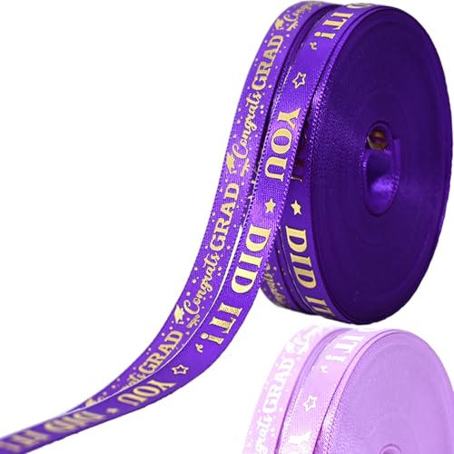 2 Rollen Abschlussband Klasse 2025, 2,5 cm oder 0,95 cm Breite für Abschlussfeier, Klassenzimmer, Partyzubehör, DIY Handwerk (lila, 0,95 cm) von Yaure Joy