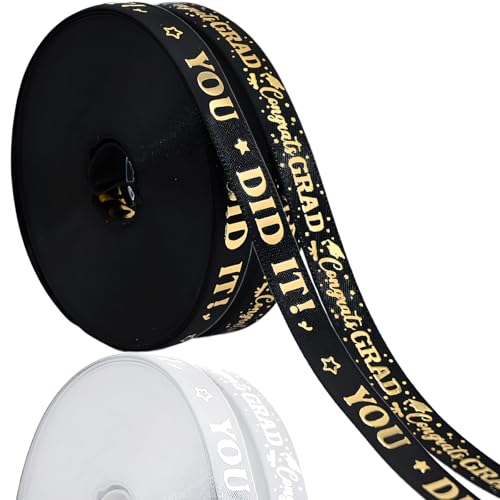 2 Rollen Abschlussband Klasse 2025, 2,5 cm oder 0,95 cm Breite für Abschlussfeier, Klassenzimmer, Partyzubehör, DIY Handwerk (schwarz, 0,95 cm) von Yaure Joy