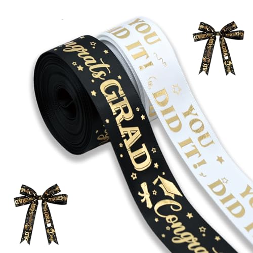 2 Rollen Abschlussband Klasse 2025, 2,5 cm oder 0,95 cm Breite für Abschlussfeier, Klassenzimmer, Partyzubehör, DIY Handwerk (weiß, 2,5 cm) von Yaure Joy