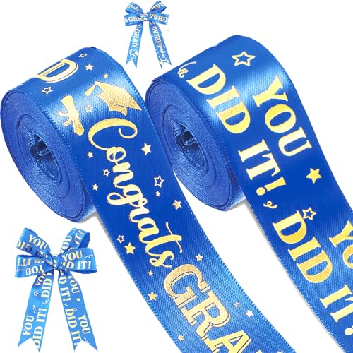 2 Rollen Abschlussband Klasse 2025, 2,5 cm oder 0,95 cm Breite für Schulabschluss, Klassenzimmer, Partyzubehör, DIY Handwerk (Blau, 2,5 cm) von Yaure Joy
