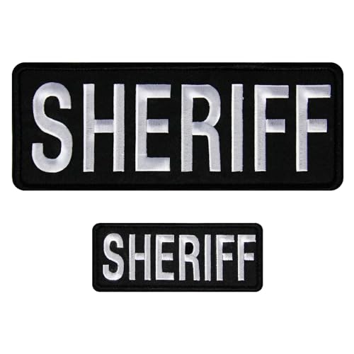Yaveron Sheriff-Aufnäher mit Klettverschluss, bestickt, Sheriff-Patches für Polizeiweste, Uniformen, Jacke, 1 Stück groß und 1 Stück klein (schwarz), 2 Stück von Yaveron