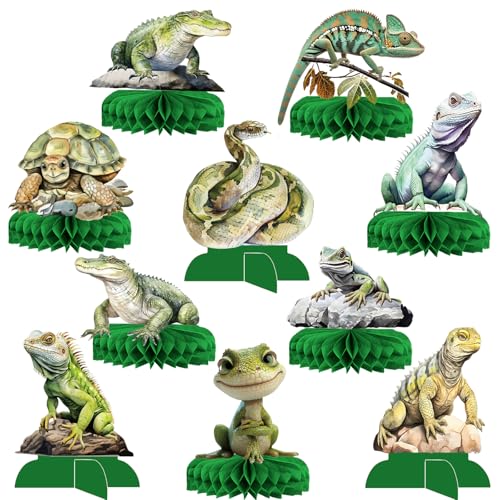 10 Stück Reptilien-Party-Waben-Tafelaufsätze, Reptilien-Tischdekoration, Faultier, Schlange, Schildkröte, Reptilien, Geburtstagsparty-Dekorationen für Kindergeburtstag, Tier-Mottoparty von Yavxzvbw