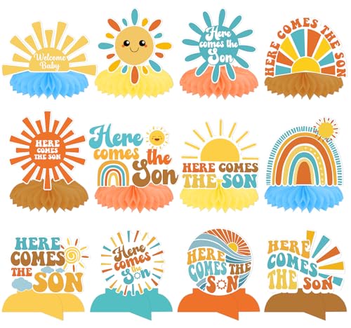 12 Stück "Here Comes The Son" Waben-Mittelstücke für den Tisch, hier kommt der Sohn Babyparty-Dekorationen, Sonnentisch-Mittelstücke, Sonnenschein-Babyparty-Dekorationen für Sonne von Yavxzvbw