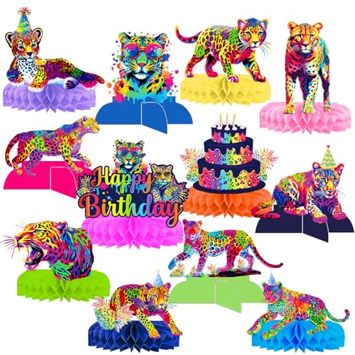 Neon-Regenbogen-Leoparden-Waben-Tafelaufsätze, Geparden-Druck, Geburtstagsdekorationen, Tischdekoration, Leoparden-Partyzubehör für Geparden-Party von Yavxzvbw