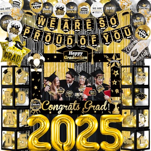 Schwarz Gold Graduation Party Dekorationen Abschluss Dekorationen Klasse 2025 Abschlussbanner Abschlussfeier Ballons Box mit Lichtern für Klasse 2025 Dekorationen Abschluss Party Supplies Schwarz Gold Graduation Party Dekorationen Abschluss Dekorationen Klasse 2025 Abschlussbanner Abschlussfeier Ballons Box mit Lichtern für Klasse 2025 Dekorationen Abschluss Party Supplies von Yavxzvbw