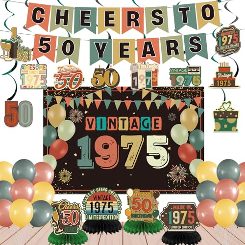 Vintage 1975 Geburtstag Dekorationen 50. Geburtstag Dekorationen über dem Hügel 50. Geburtstag Dekorationen mit Vintage Cheers To 50 Years Banner Hängende Wirbel Hintergrund Wabenaufsätze Luftballons Vintage 1975 Geburtstag Dekorationen 50. Geburtstag Dekorationen über dem Hügel 50. Geburtstag Dekorationen mit Vintage Cheers To 50 Years Banner Hängende Wirbel Hintergrund Wabenaufsätze Luftballons von Yavxzvbw