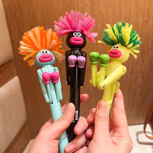 Yawdil Explosive Hair Man Fun Boxing Pen, Kreativer Stressabbau Stift, Neutral Cartoon Kugelschreiber, Explosiver Boxstift für Schüler von Yawdil
