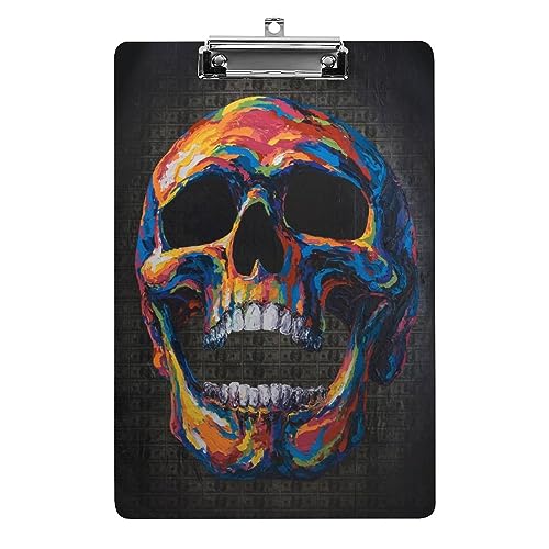 Acryl-Klemmbrett mit buntem Totenkopf-Motiv, mit starkem Metallclip, Standard-A4, Briefform, zum Aufhängen für Büro, Zuhause Acryl-Klemmbrett mit buntem Totenkopf-Motiv, mit starkem Metallclip, Standard-A4, Briefform, zum Aufhängen für Büro, Zuhause von Yaxinduobao