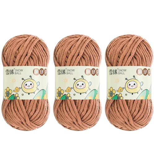 100 G/Rolle Chenille Garn,MakrameeGarn 5mm, 68 MChenille Wolle Zum Häkeln, ChunkyChenille-Garn Zum Stricken UndHäkeln (Braun,3 PCS) von YayaVrillant