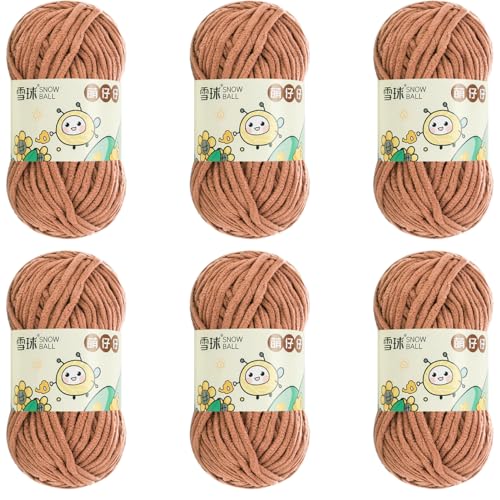 100 G/Rolle Chenille Garn,MakrameeGarn 5mm, 68 MChenille Wolle Zum Häkeln, ChunkyChenille-Garn Zum Stricken UndHäkeln (Braun,6 PCS) von YayaVrillant