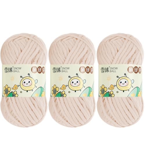 100 G/Rolle Chenille Garn,MakrameeGarn 5mm, 68 MChenille Wolle Zum Häkeln, ChunkyChenille-Garn Zum Stricken UndHäkeln (Dunkelbeige,3 PCS) von YayaVrillant
