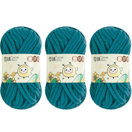 100 G/Rolle Chenille Garn,MakrameeGarn 5mm, 68 MChenille Wolle Zum Häkeln, ChunkyChenille-Garn Zum Stricken UndHäkeln (Dunkelblaugrün,3 PCS) von YayaVrillant