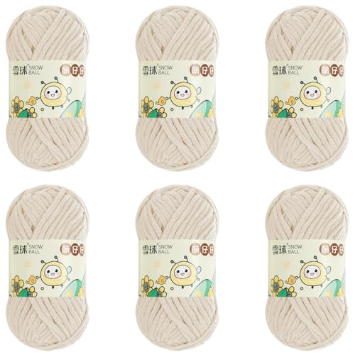 100 G/Rolle Chenille Garn,MakrameeGarn 5mm, 68 MChenille Wolle Zum Häkeln, ChunkyChenille-Garn Zum Stricken UndHäkeln (Helles Khaki,6 PCS) von YayaVrillant