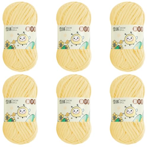 100 G/Rolle Chenille Garn,MakrameeGarn 5mm, 68 MChenille Wolle Zum Häkeln, ChunkyChenille-Garn Zum Stricken UndHäkeln (Hellgelb,6 PCS) von YayaVrillant